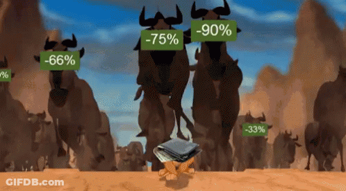Cartoon Herd Of Wildebeest With Labels -75% -90% -65% -33% GIF