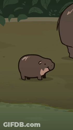 Cartoon Hippopotamus On Grassy Field GIF