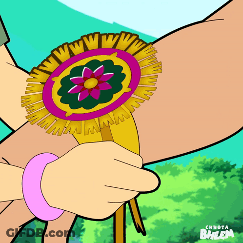 Cartoon Holding Badge Saying Bheem GIF