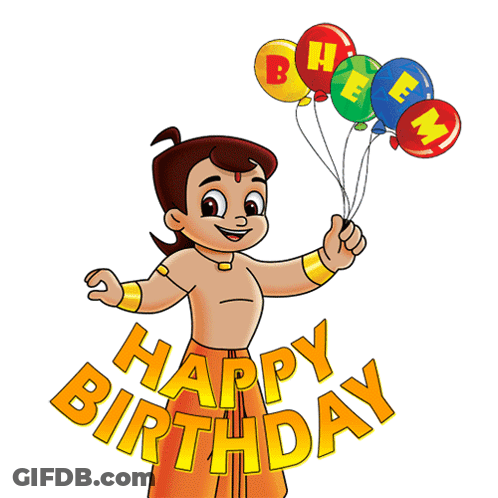 Cartoon Holding Balloons With Happy Birthday GIF