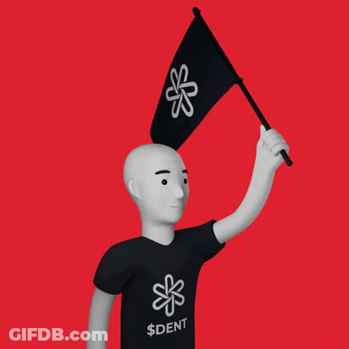 Cartoon Holding Black Flag Saying $ Dent GIF