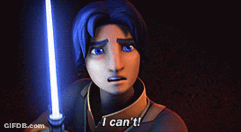 Cartoon Holding Blue Lightsaber Saying I Can't GIF