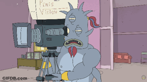 Cartoon Holding Camera In Front Of Penis Vision Sign GIF