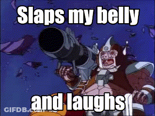 Cartoon Holding Cannon Saying Slaps My Belly And Laughs GIF