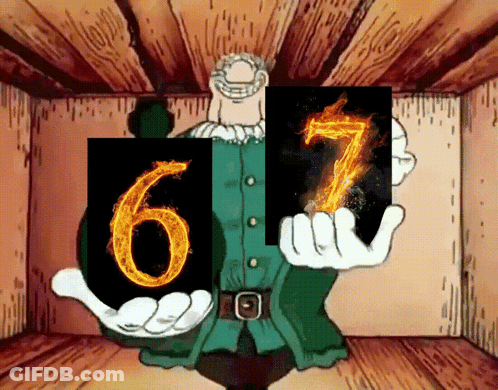 Cartoon Holding Cards With 6 And 7 GIF