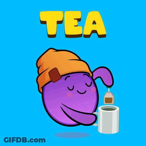 Cartoon Holding Cup Of Tea Saying Tea GIF
