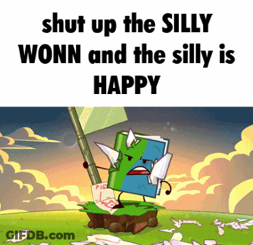 Cartoon Holding Flag Saying Shut Up The Silly Wonn GIF