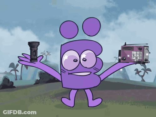 Cartoon Holding Flashlight And Radio With Letter B GIF