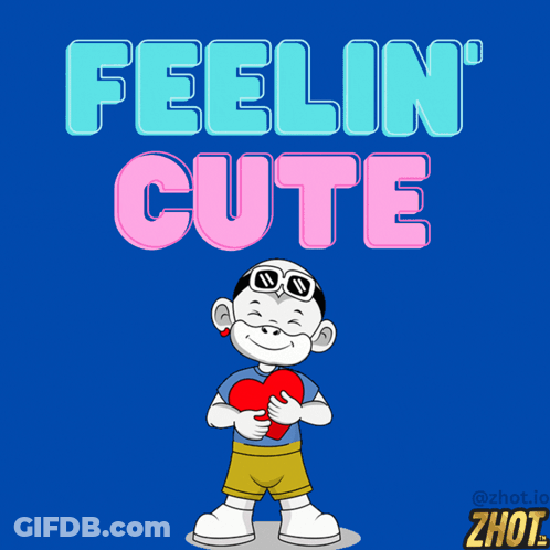 Cartoon Holding Heart Saying Feelin Cute GIF