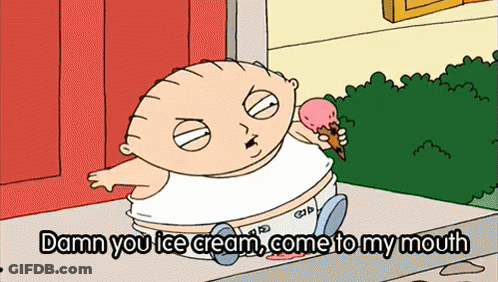 Cartoon Holding Ice Cream Saying Damn You Come To My Mouth GIF