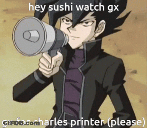 Cartoon Holding Megaphone Saying Hey Sushi Watch Gx Gx For Charles Printer GIF