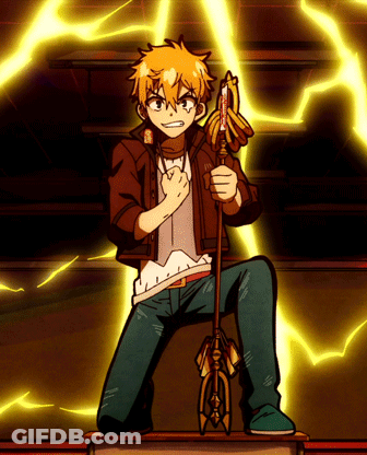 Cartoon Holding Mop In Front Of Lightning GIF