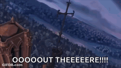 Cartoon Holding Pole Saying Ooooout Theeeere GIF