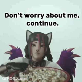 Cartoon Holding Popcorn Saying Don't Worry About Me Continue GIF