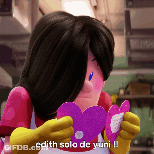 Cartoon Holding Purple Heart Says Edith Solo De Yuni GIF