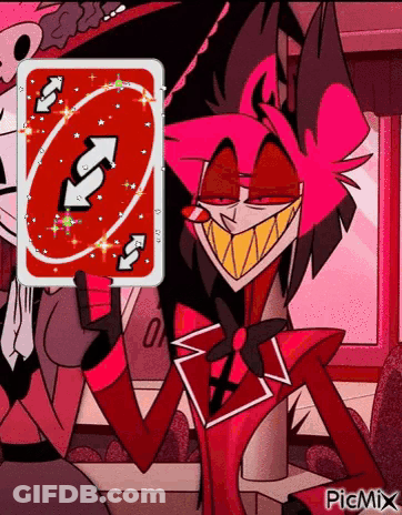 Cartoon Holding Red Playing Card With Arrows GIF