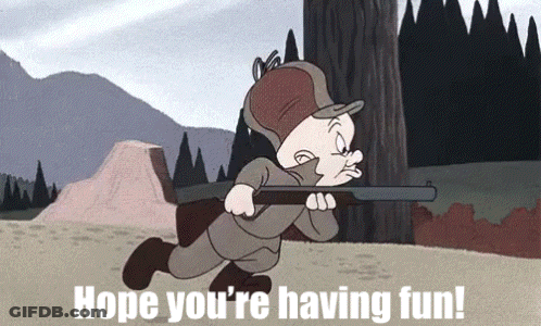 Cartoon Holding Rifle Saying Hope You're Having Fun GIF