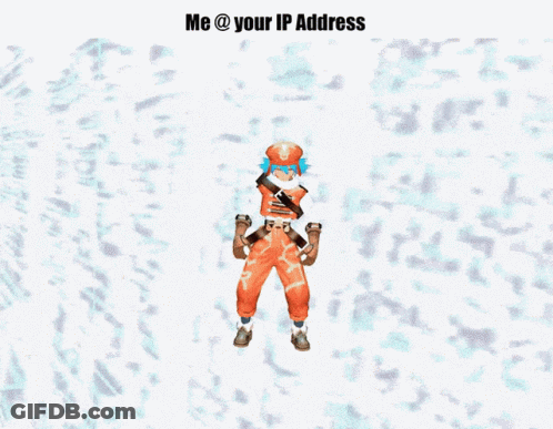 Cartoon Holding Shield Saying Me @ Your IP Address GIF