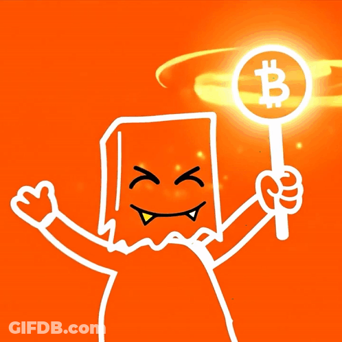 Cartoon Holding Sign Saying Bitcoin GIF