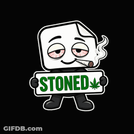 Cartoon Holding Sign Saying Stoned GIF