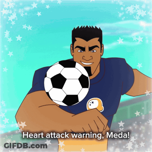 Cartoon Holding Soccer Ball Heart Attack Warning Meda GIF