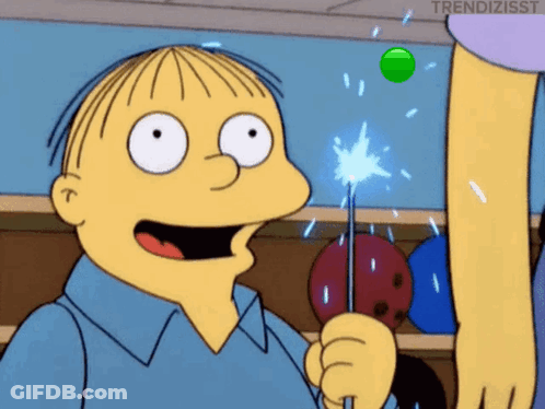 Cartoon Holding Sparkler With Green Ball Flying GIF