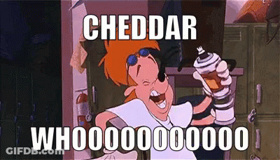 Cartoon Holding Spray Can Saying Cheddar Whooo GIF