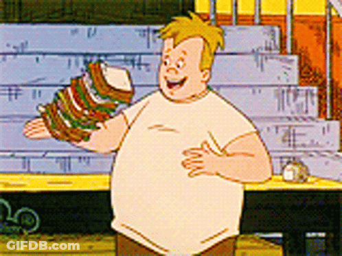 Cartoon Holding Stack Of Sandwiches GIF