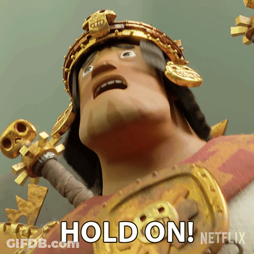 Cartoon Holding Sword Saying Hold On GIF