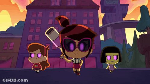 Cartoon Holding Telescope In Front Of Gravity Falls Building GIF