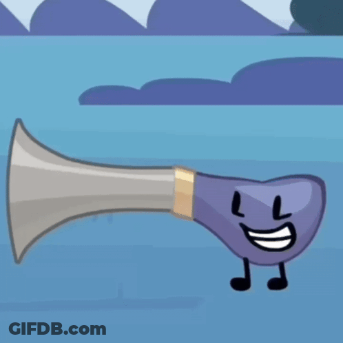Cartoon Horn With Face And Arms GIF