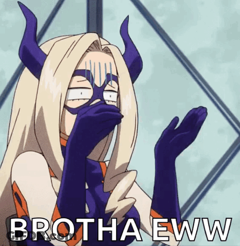 Cartoon Horned Character Covering Mouth Brotha Eww GIF