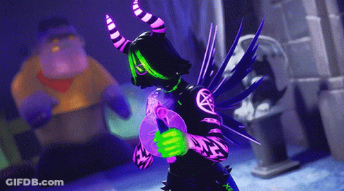 Cartoon Horned Character Holding Glowing Object GIF