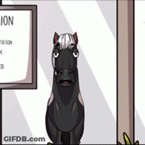 Cartoon Horse Next To Station Sign GIF