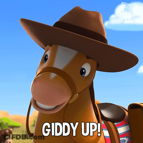 Cartoon Horse Saying Giddy Up GIF