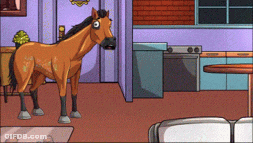 Cartoon Horse Standing In Living Room GIF