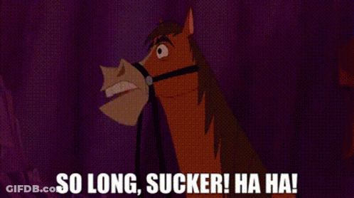 Cartoon Horse With Bridle Saying So Long Sucker Ha Ha GIF