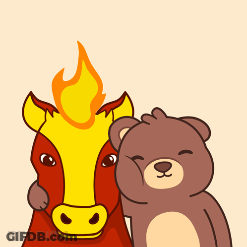 Cartoon Horse With Flame On Head And Bear GIF