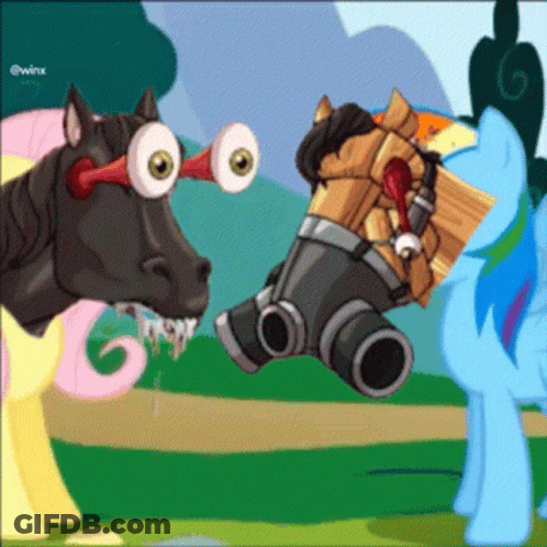 Cartoon Horse With Gas Mask GIF