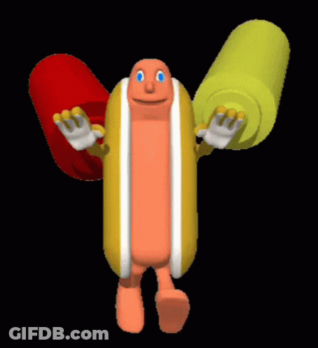 Cartoon Hot Dog Holding Red And Green Pepper GIF