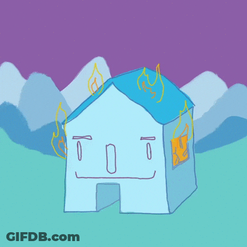 Cartoon House Exploding Fire GIF
