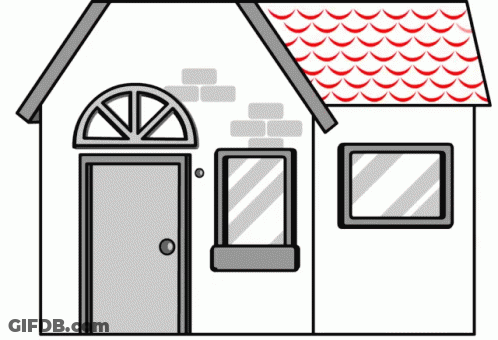 Cartoon House With Red Roof And Two Windows GIF