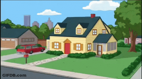 Cartoon House With Red Van GIF
