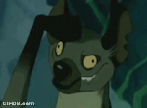 Cartoon Hyena Smiling With Stick In Mouth GIF