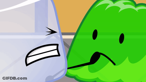 Cartoon Ice Cube And Green Leaf Fighting GIF