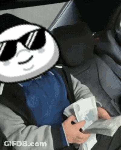 Cartoon In Blue Shirt And Sunglasses Holding Money GIF