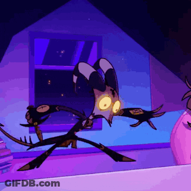 Cartoon In Front Of Window In Dark Room GIF
