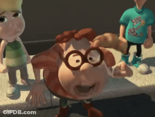 Cartoon In Glasses And Green Shirt Beside Girl GIF