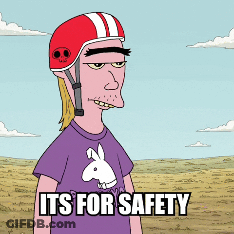 Cartoon In Helmet And Purple Shirt Saying Its For Safety GIF