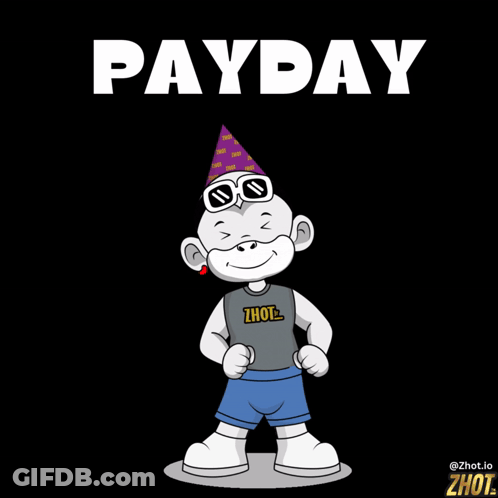Cartoon In Party Hat And Sunglasses Saying Payday GIF